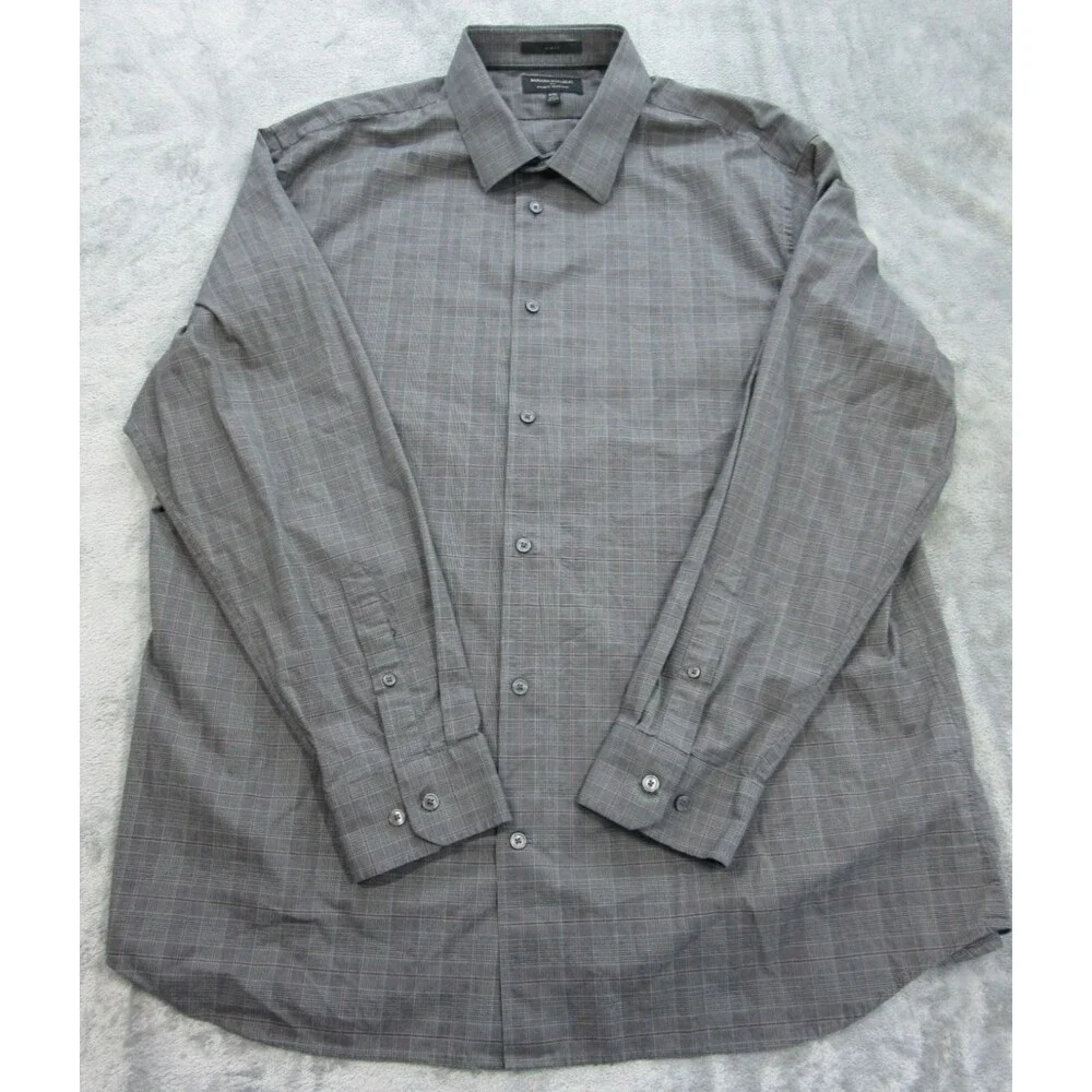 Banana Republic Shirt Men's XXL 2XL Slim Fit Wrinkle Resistant Plaid Gray